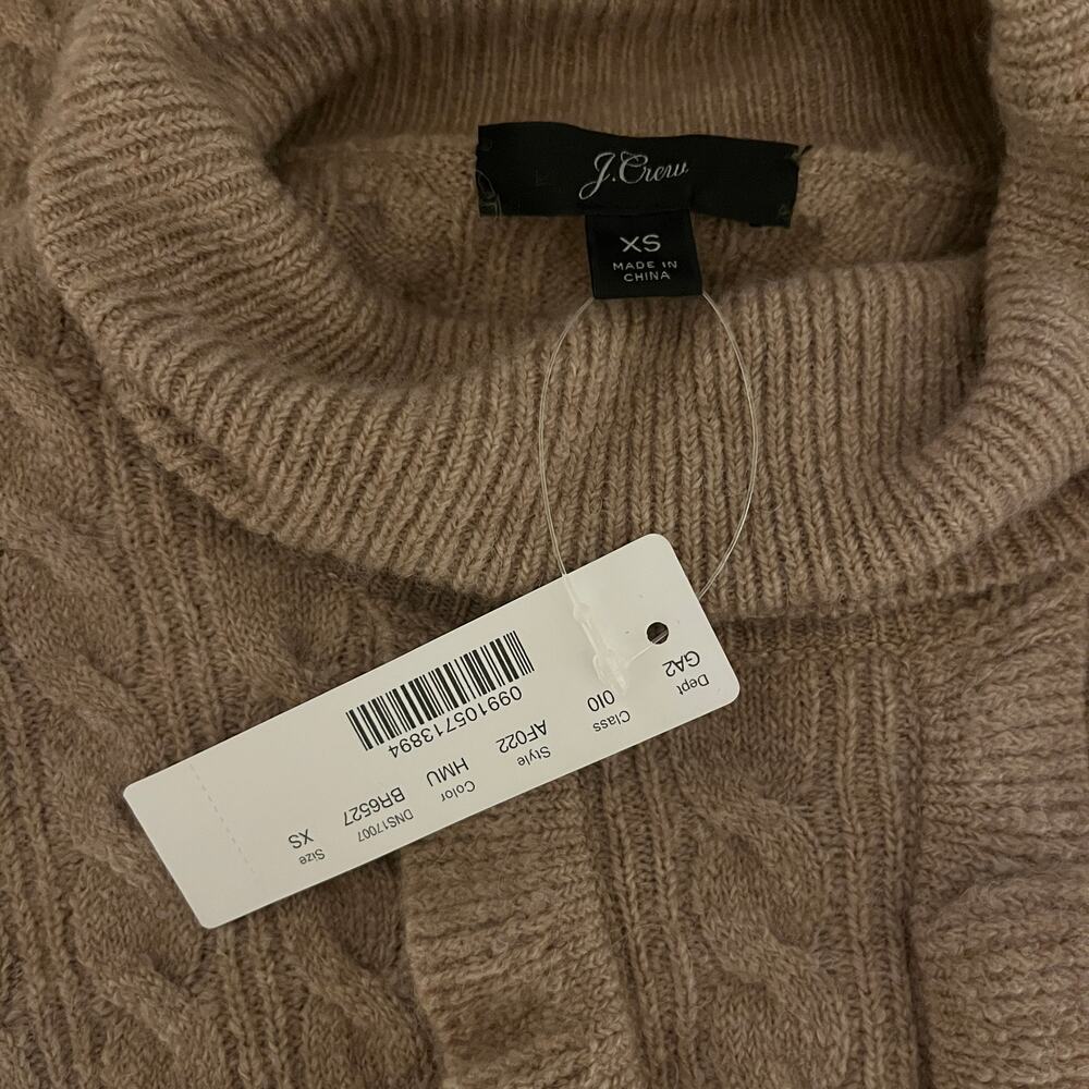J.Crew Wool Alpaca Blend Ruffled Cable Knit Turtleneck Sweater Beige Size XS - Picture 7 of 9
